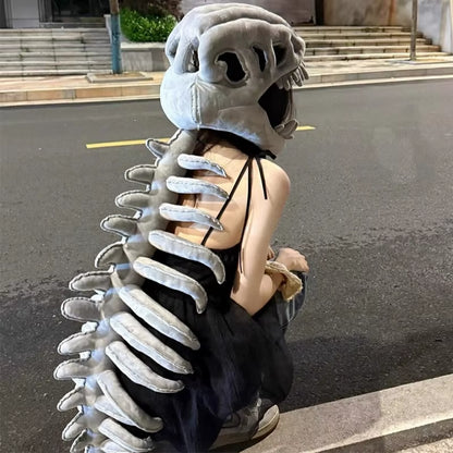 75/115CM Realistic Dinosaur Skeleton Costume Set Funny Headgear Cosply Dress up Clothing Plush Toys Creative Gifts